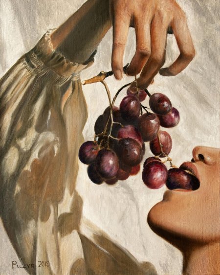 Картина девушка с виноградом