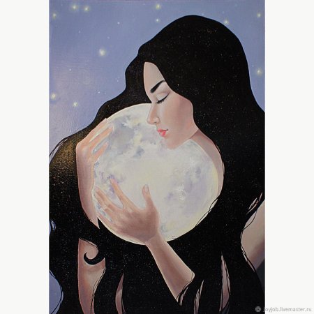 Девушка и Луна живопись