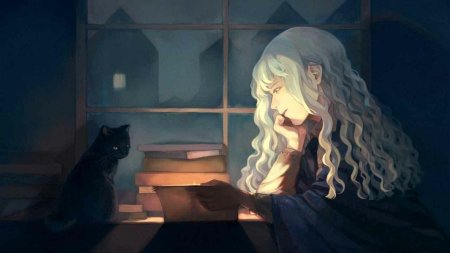 Девушка с кошкой арт