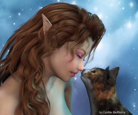 Эльфийка с кошкой