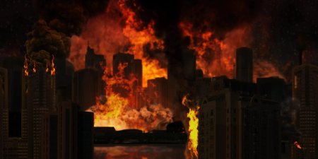 Горящий город арт